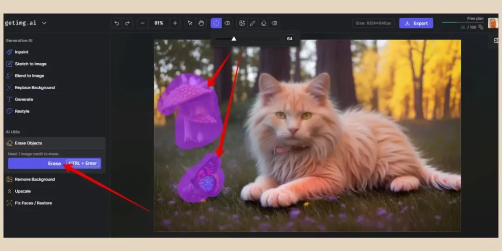 erase objects tool in the image editor in getimg.ai