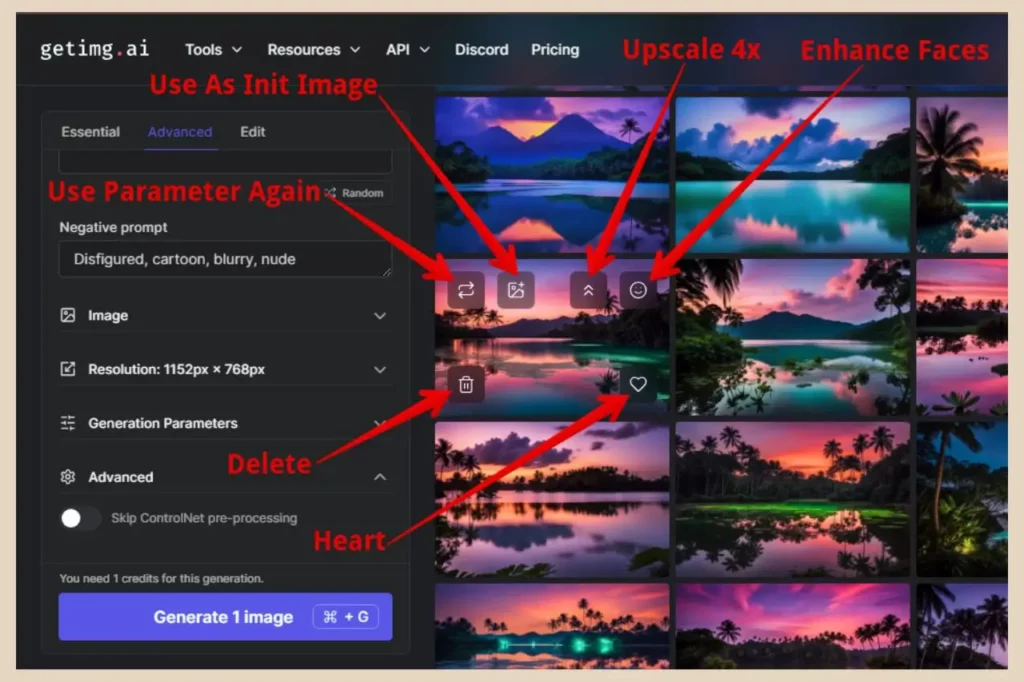 image hover options in getimg.ai