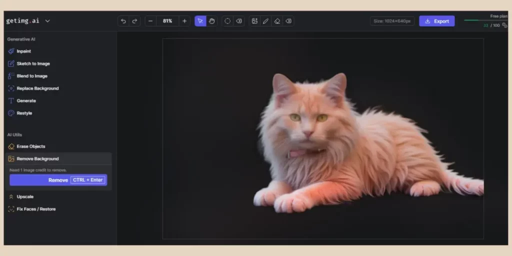 remove background tool in getimg.ai