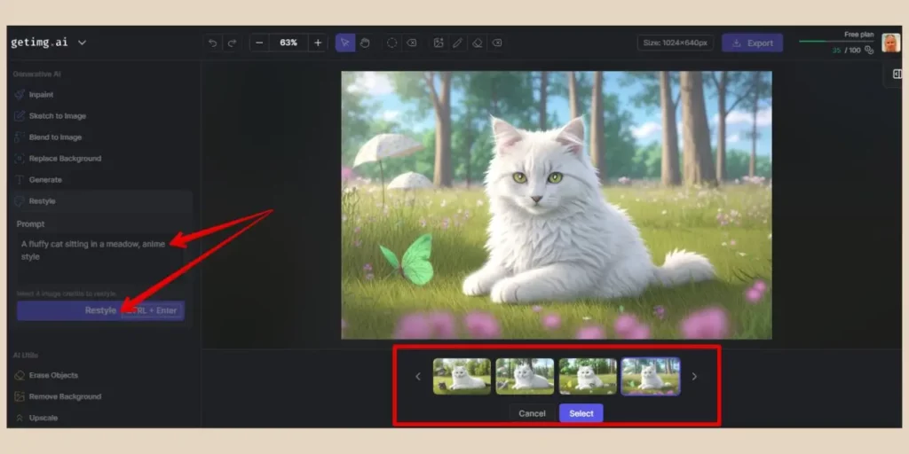 restyle tool in the image editor in getimg.ai