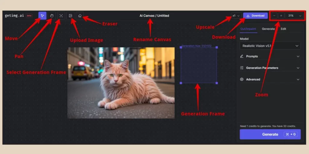 using the ai canvas in getimg.ai