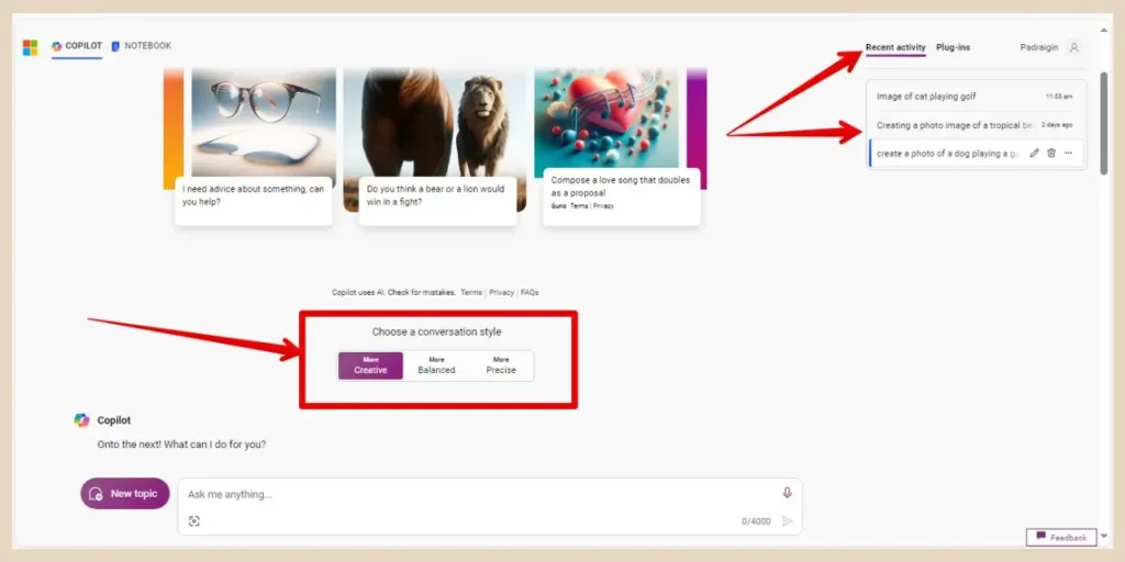 choose conversation style with microsoft copilot