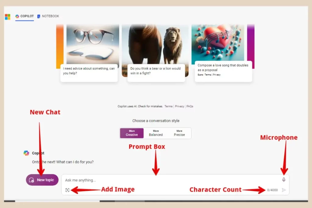 microsoft copilot prompt box