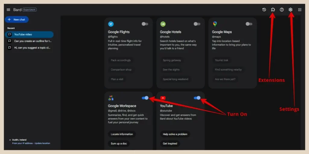 using google bard extensions