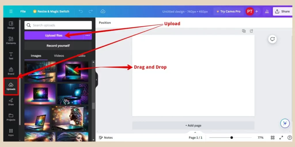 upload images to canva