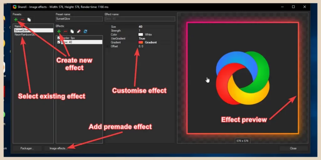 customising image effects in sharex