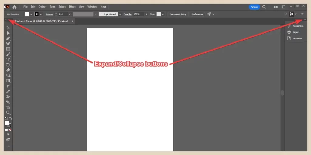 expand/collapse areas in adobe illustrator