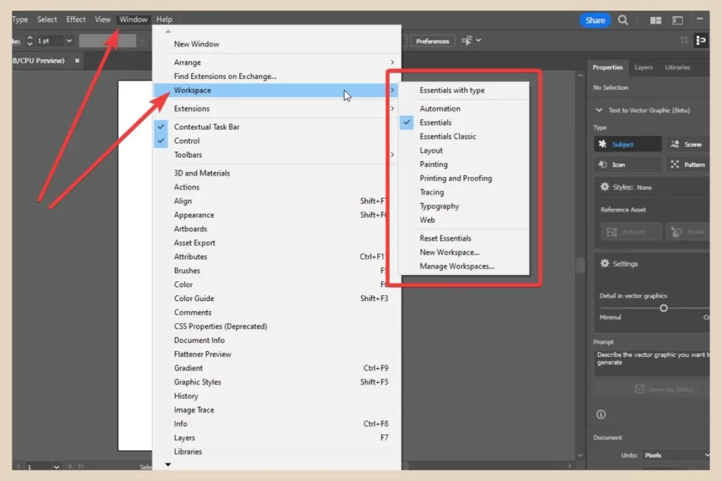 workspaces in adobe illustrator