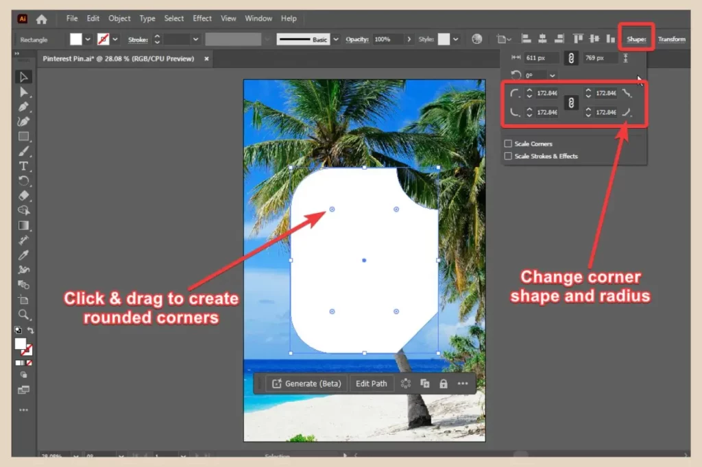 changing shape corners in adobe illustrator