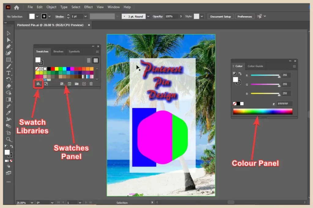 colour and swatches panels in adobe illustrator