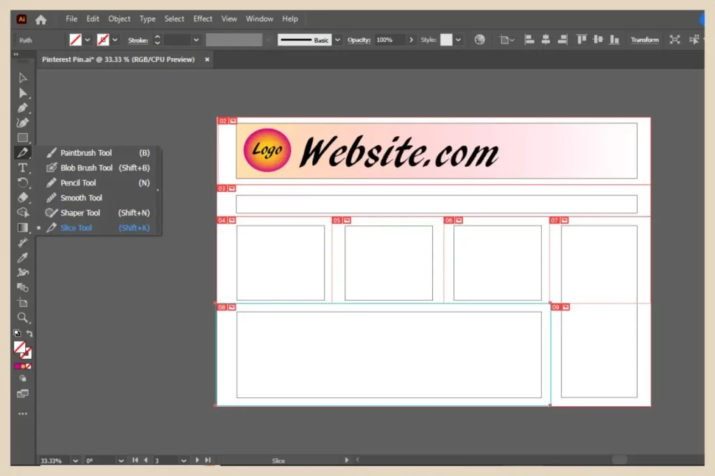 slice tool in adobe illustrator