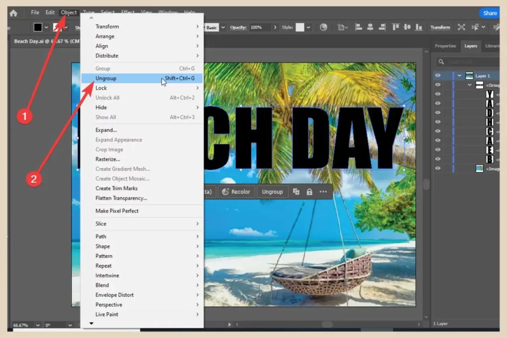 ungroup objects in adobe illustrator