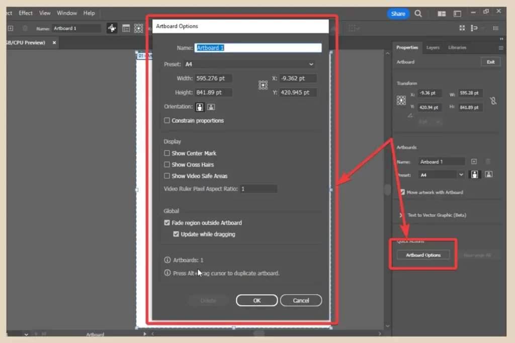 artboard options in adobe illustrator