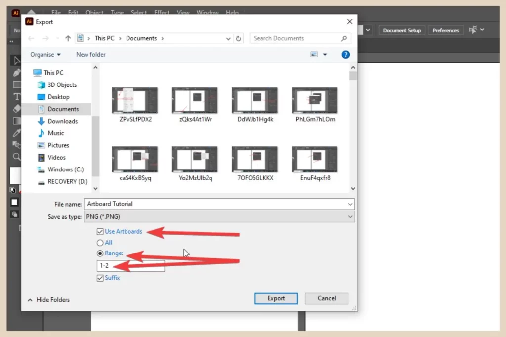 export artboards using export as in adobe illustrator