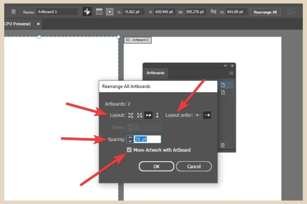 rearrange artboards window in adobe illustrator