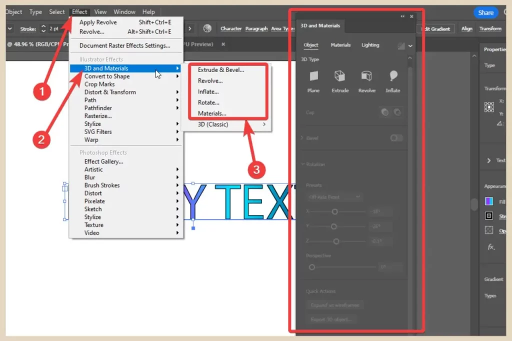 3d and materials effects in adobe illustrator