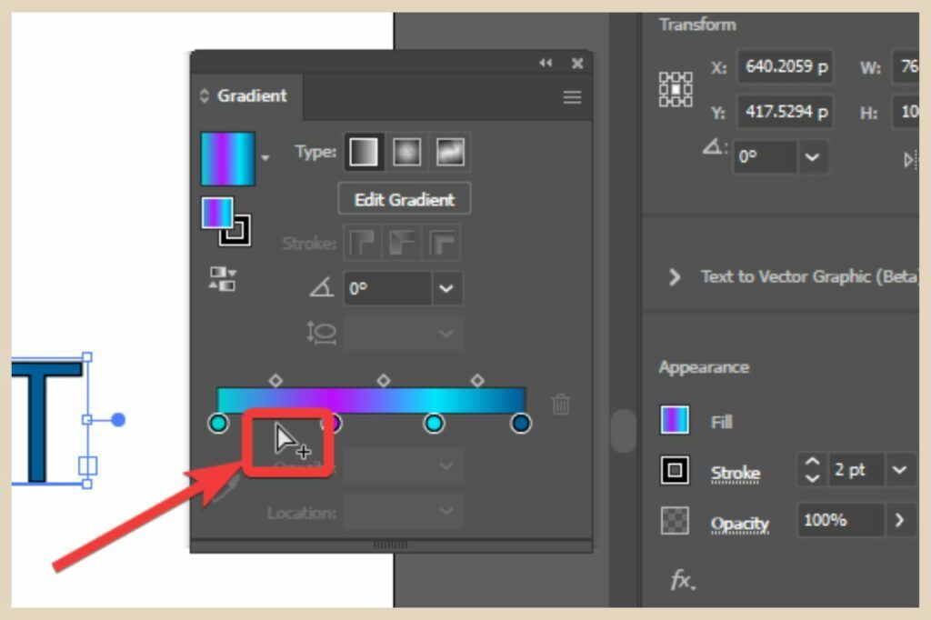 add new gradient colour stop in adobe illustrator