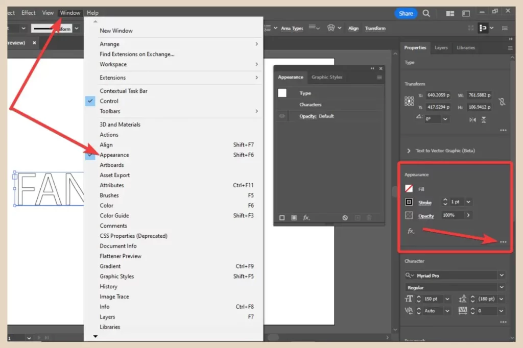 appearance panel in adobe illustrator