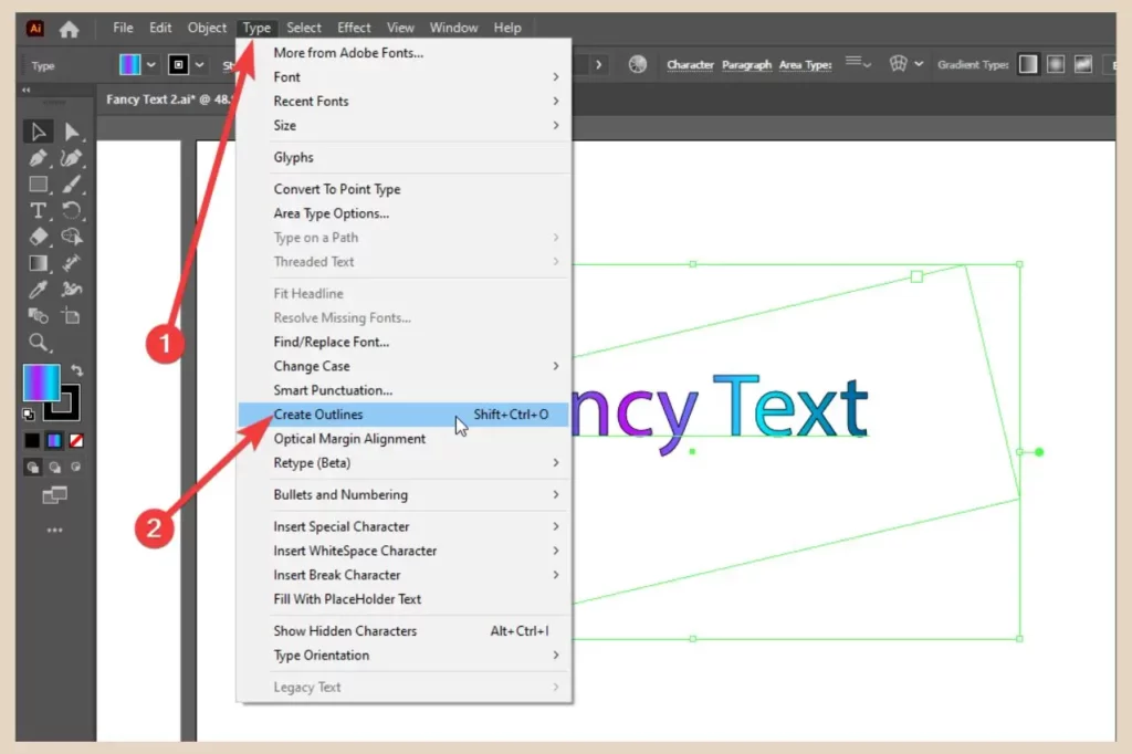 convert text to graphics in adobe illustrator