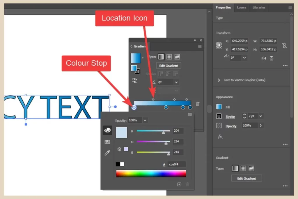 gradient colour stop in adobe illustrator