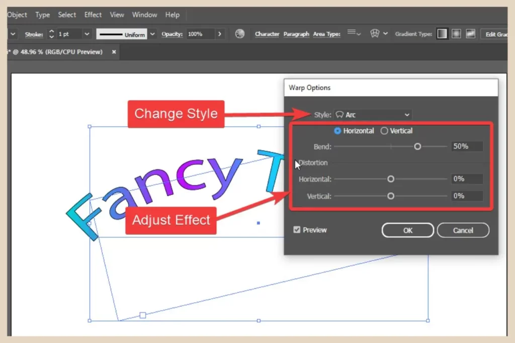 warp effects options in adobe illustrator